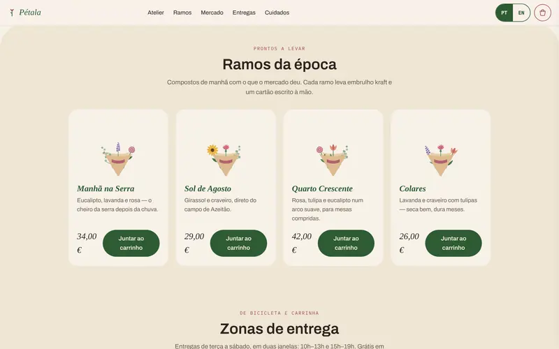 Ramos prontos: preço fechado e juntar ao carrinho.
