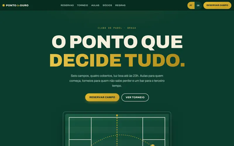 Página inicial: o clube, os números e a reserva à vista.
