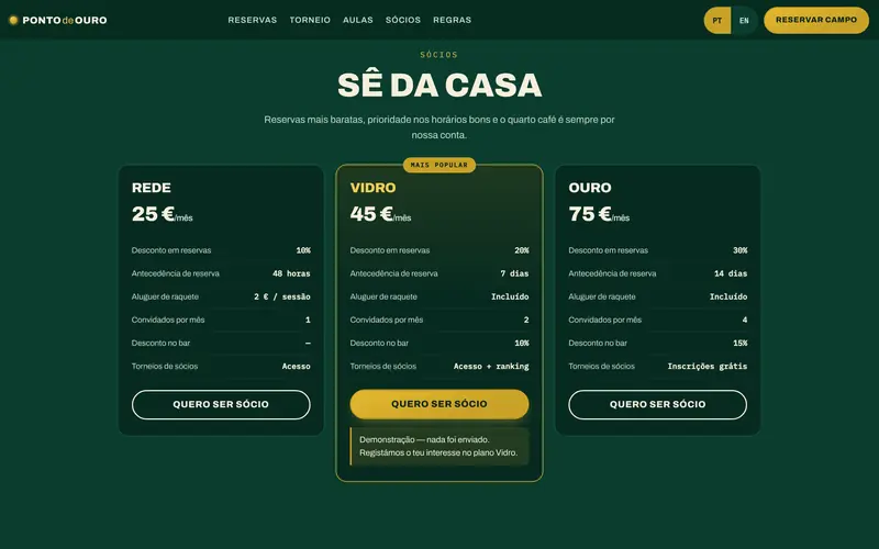 Planos de sócio: preço, vantagens e adesão.