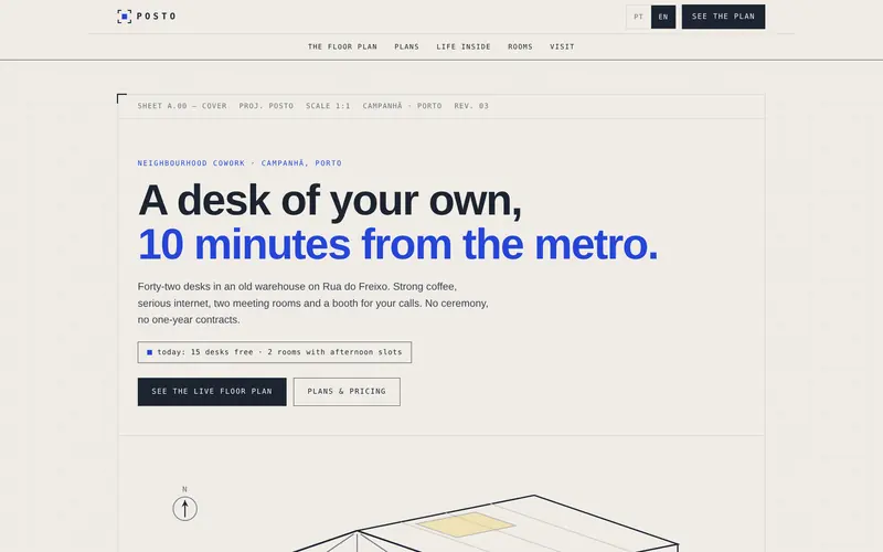 Home: the space, today’s free desks and the plan.