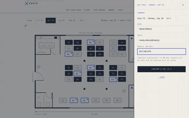 Name, email and phone, with the booking summary.