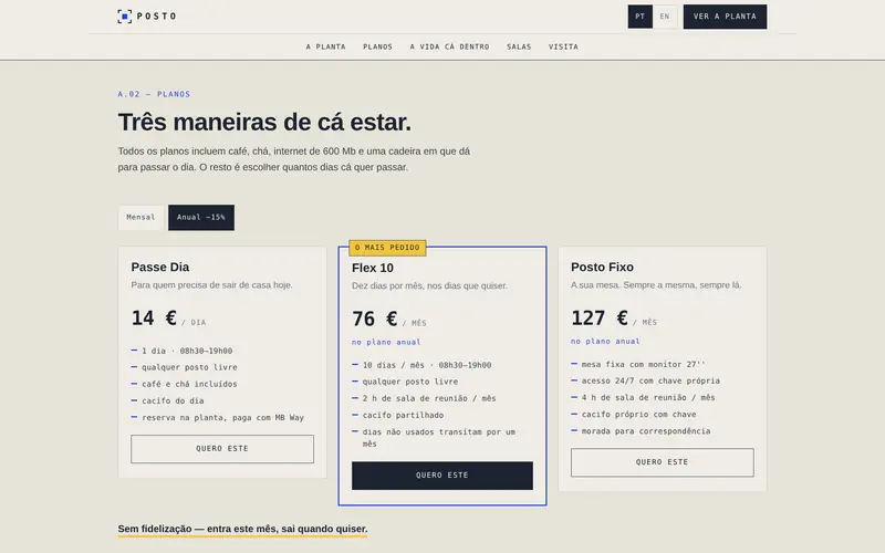 Os planos, com a troca entre mensal e anual.