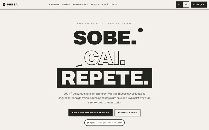 Página inicial: a proposta, a lotação agora e os números da casa.