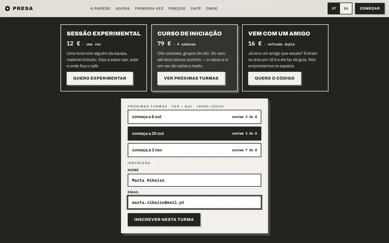 O curso de iniciação: próximas turmas, lugares restantes e inscrição.