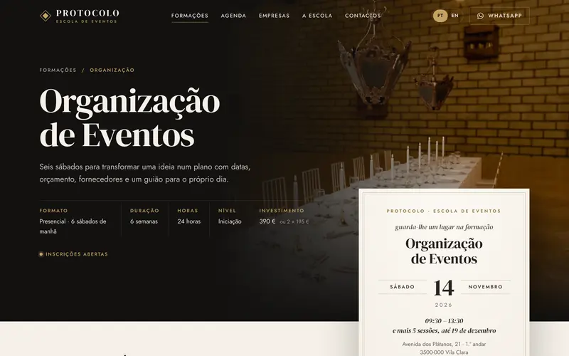 Uma formação: formato, duração, horas, nível e investimento.