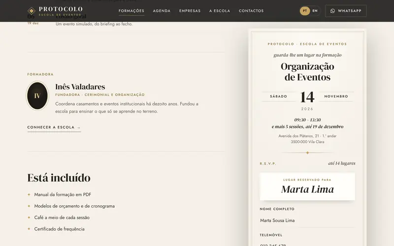 O R.S.V.P., com o nome escrito no marcador de lugar.
