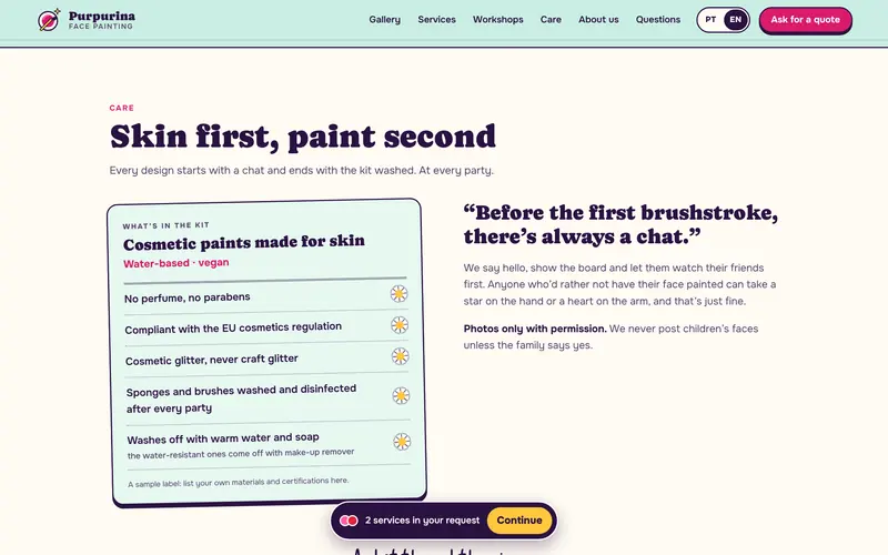 Care, set out like a paint label.