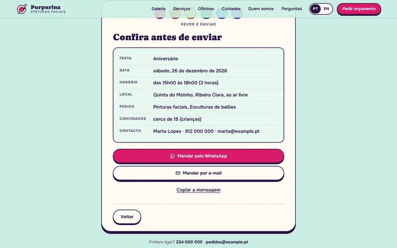 O pedido revisto, pronto a seguir.