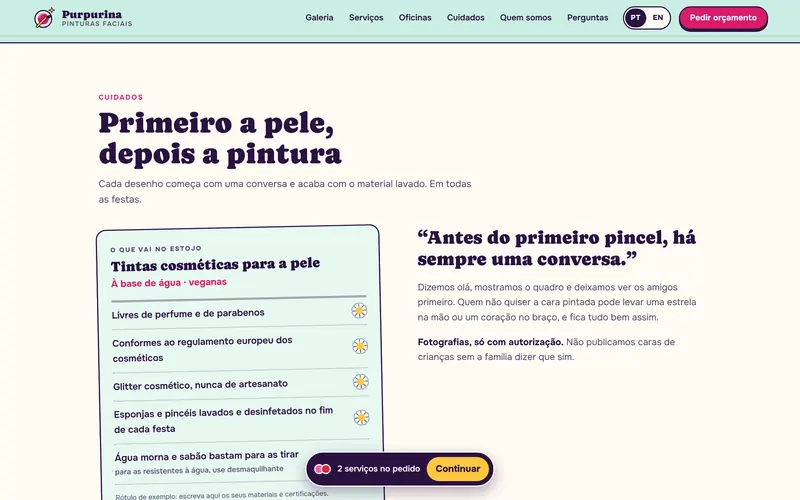 Os cuidados, apresentados como o rótulo de uma tinta.