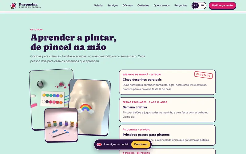As oficinas, para crianças, famílias e equipas.