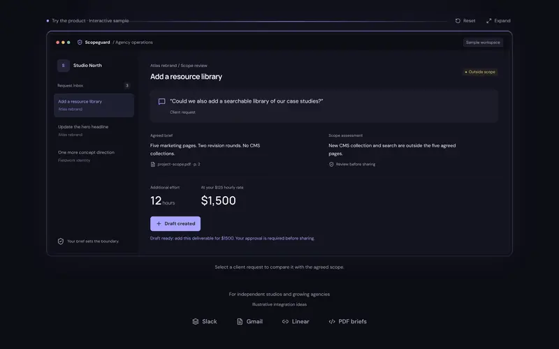 A request outside scope becomes a priced change-request draft.