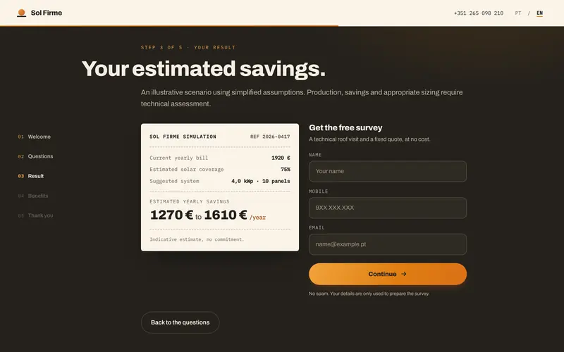 The result: an illustrative scenario, with the survey request beside it.
