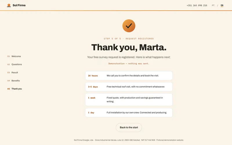 The thank-you page, with the next steps of the survey.