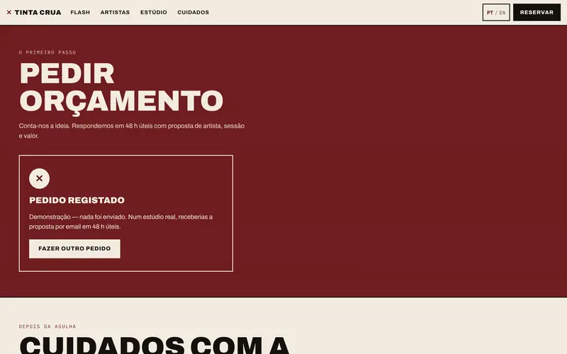 E o pedido registado, logo a seguir.