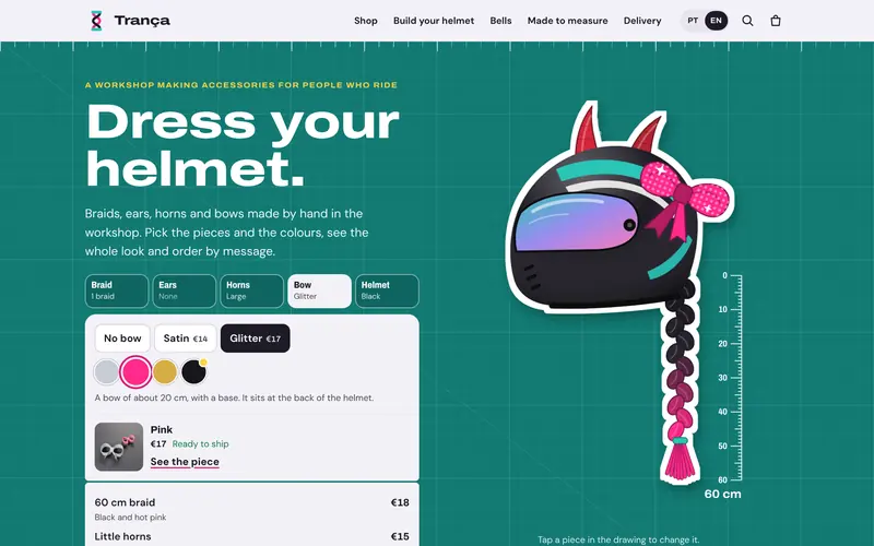 The dressed helmet, with each piece, the total and what is made to order.