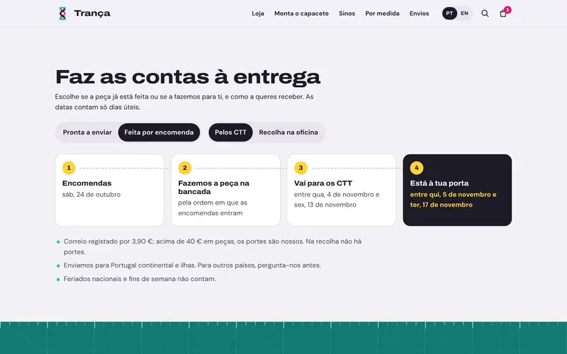 A entrega passo a passo: feita por encomenda e enviada pelos CTT.