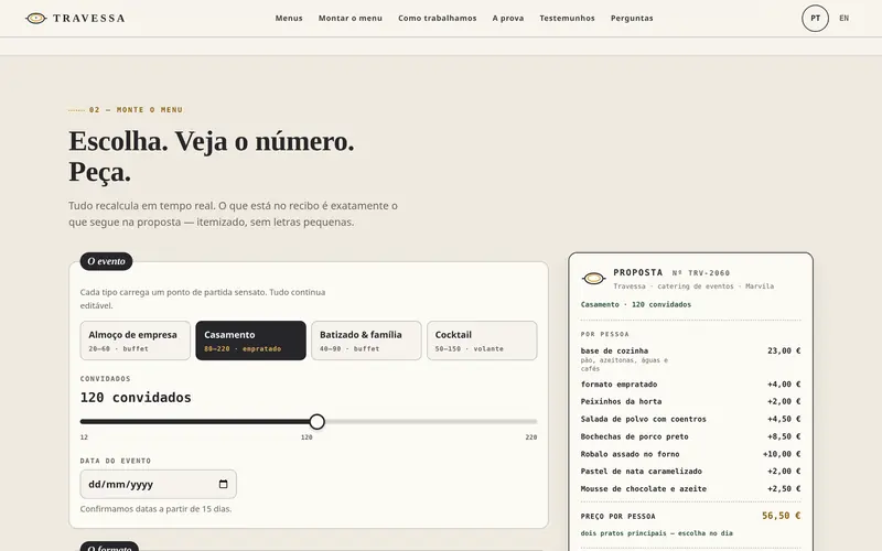 O construtor: evento, convidados, formato e o orçamento ao lado.
