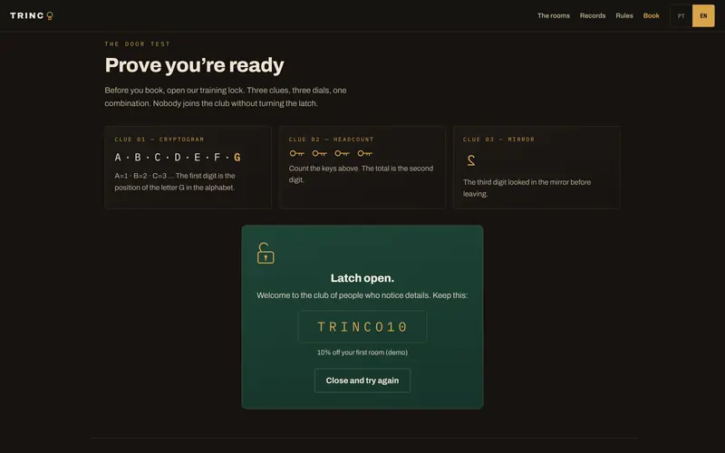 Lock open: the reward for solving the puzzle.