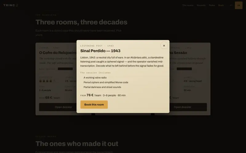 Each room’s dossier, with its story and what’s included.