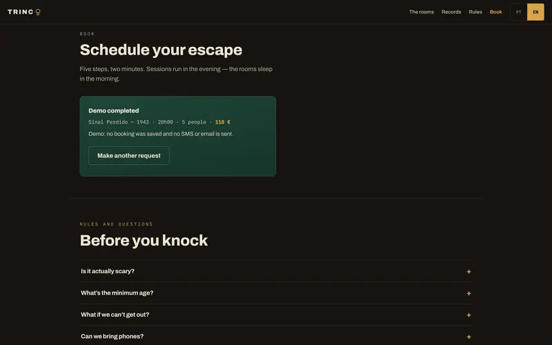 The end of the booking (a demonstration in the template).