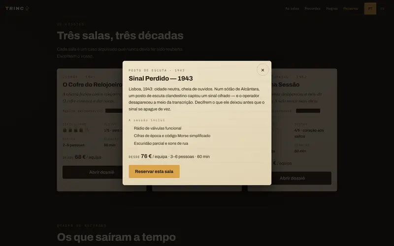 O dossiê de cada sala, com a história e o que inclui.
