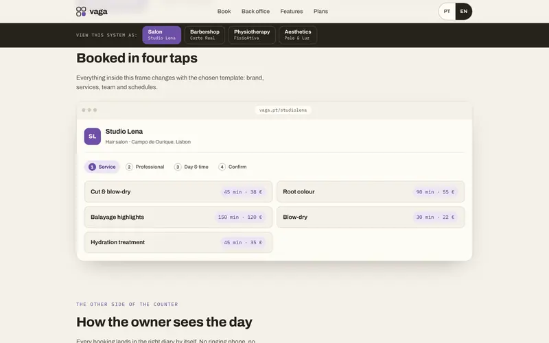 Step 1: the services, with length and price.