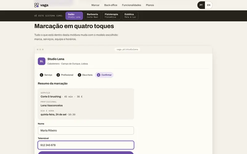 Passo 4: o resumo e o contacto.