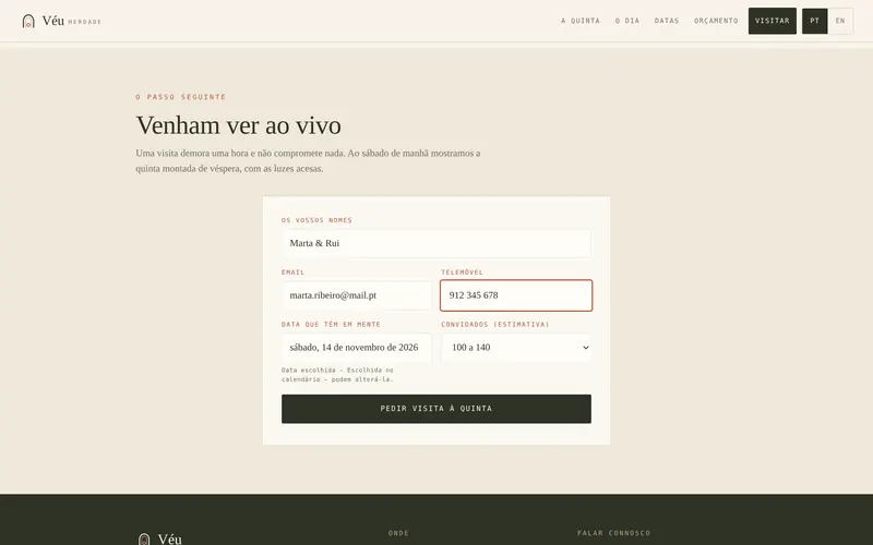 O pedido de visita, já com a data escolhida no calendário.
