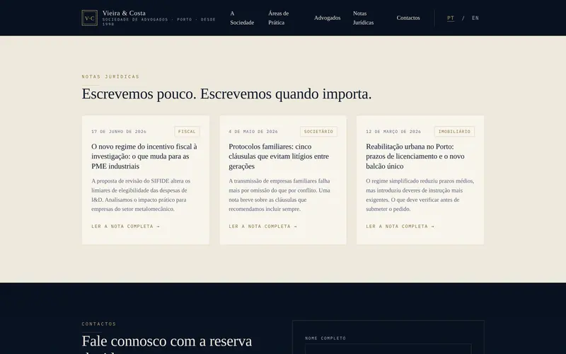 Notas jurídicas: data, área, título e resumo.