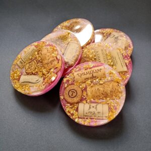 Wine Cork Epoxy Coasters, Unique Resin Art Coaster Set, Barware Accessories, Home Decor Gift, Handmade Drink Coasters Set of 6 Pink